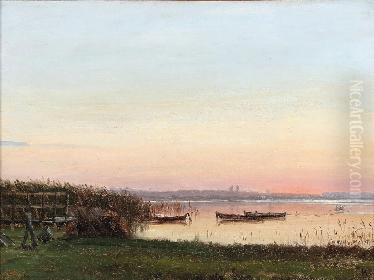 Boats in an inlet. Oil Painting by Vilhelm Kyhn