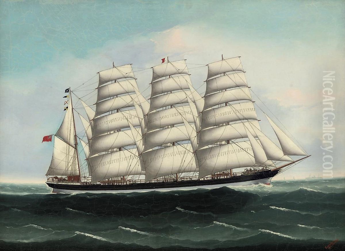 The British four-masted barque Eulomene at sea under full sail Oil Painting by unknown The British four-masted barque Eulomene at sea under full sail Oil Painting by unknown