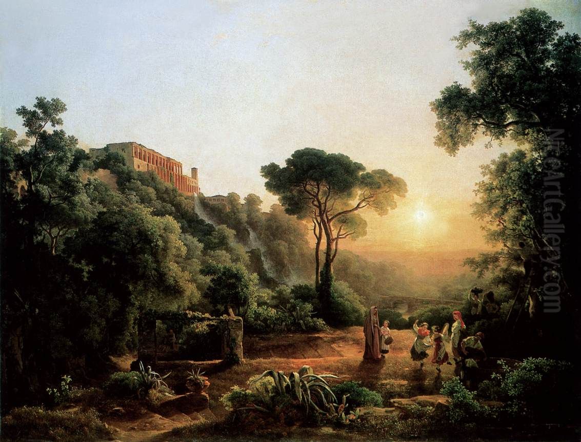 Landscape near Tivoli with Vintager Scens Oil Painting by Karoly Marko