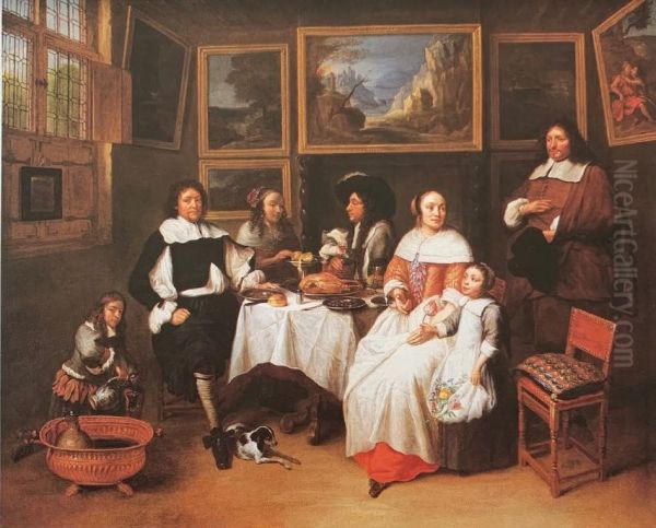 A Flemish family Oil Painting by Gillis van Tilborgh