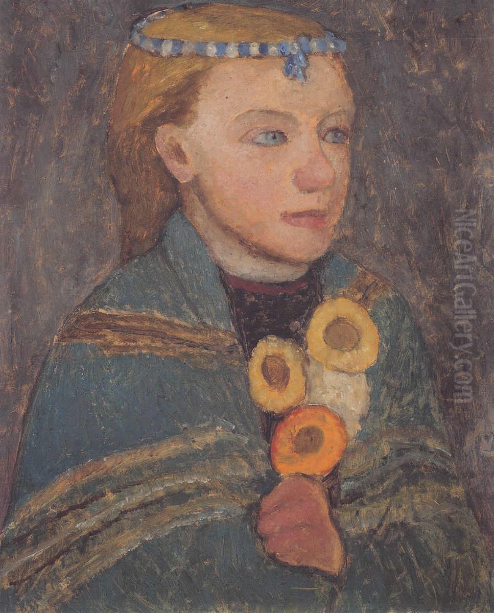 Madchen mit blauweisser Kette im Haar Oil Painting by Paula Modersohn-Becker
