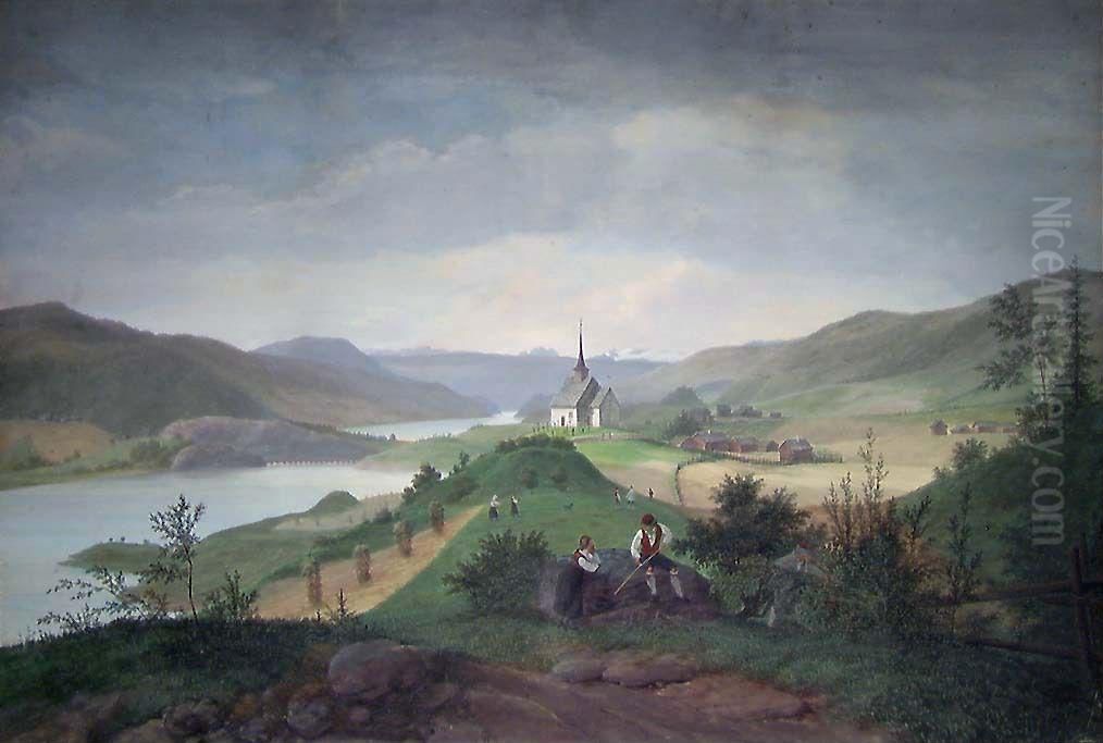 Fra Ulnes i Valdres Oil Painting by Johannes Flintoe