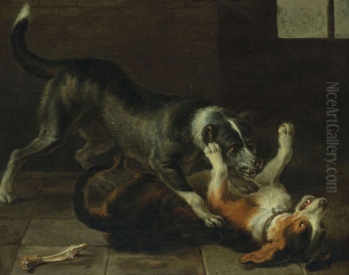 Dog fight in an interior Oil Painting by Nicasius Bernaerts