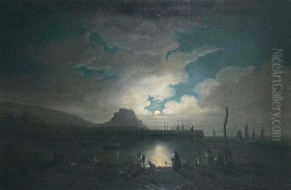 Moonrise over Gorey Oil Painting by Philip John Ouless