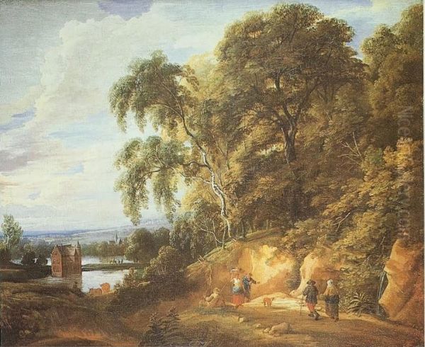 Gezicht op het woud van Soignies en de vijvers van het Rood Klooster Oil Painting by Jacques d'Arthois