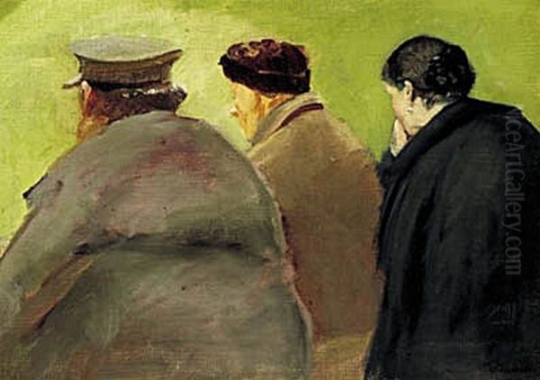 Three persons seen from behind. Study forA field sermon. Oil Painting by Anna Ancher