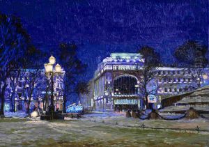 St. Petersburg. Yilbasi Gecesi. Yeliseyevsky magazasi. Canvas, yag. 25 x 35 cm.