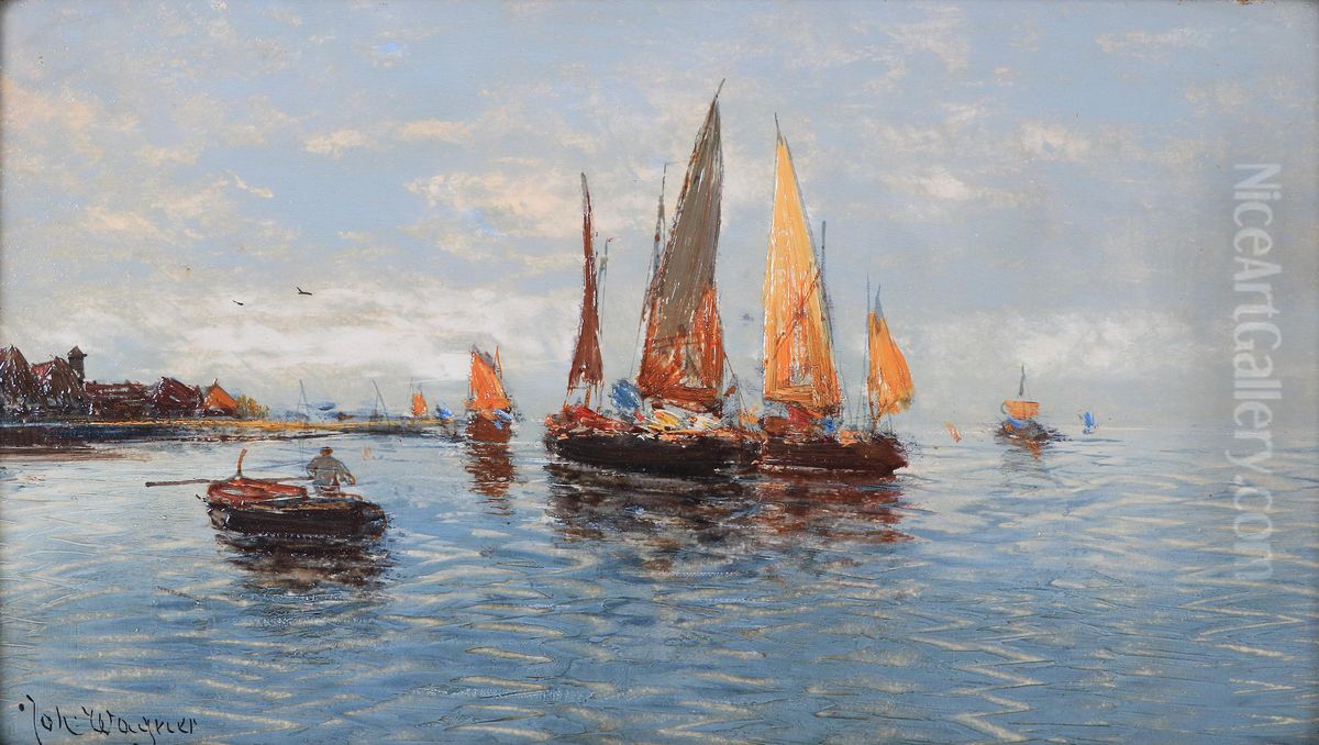 Fischerboote Oil Painting by Hans Johann Wagner