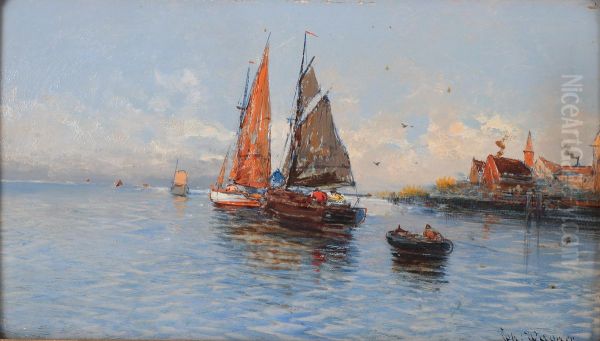 Fischerboote II Oil Painting by Hans Johann Wagner