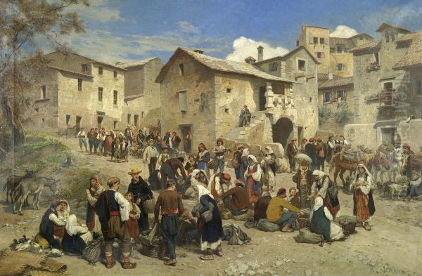 Markt in Sarajewo. Oil Painting by Alois Schonn