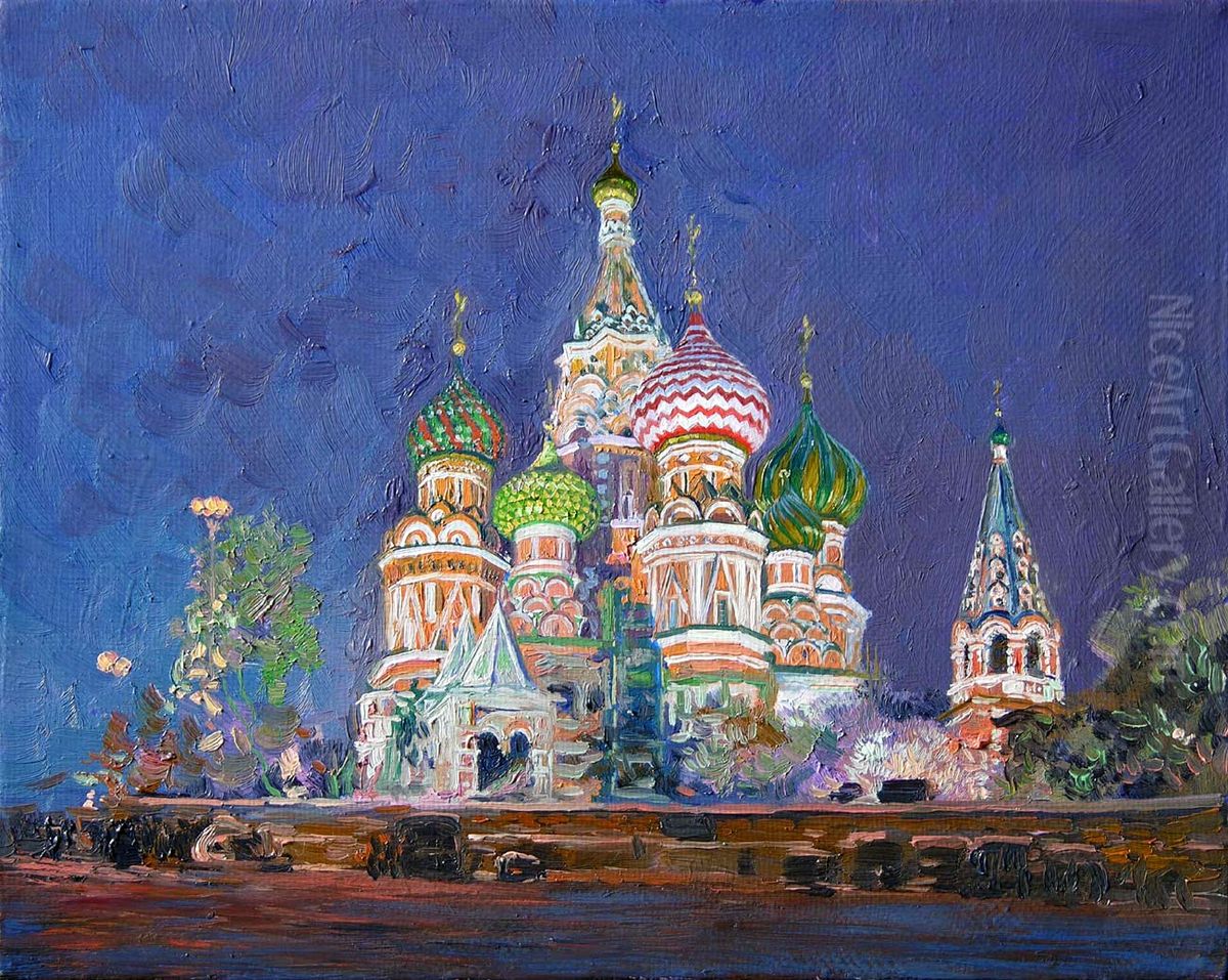 St. Basil's Cathedral. Oil on canvas. 24 x 30 cm. Oil Painting by Simon Kozhin