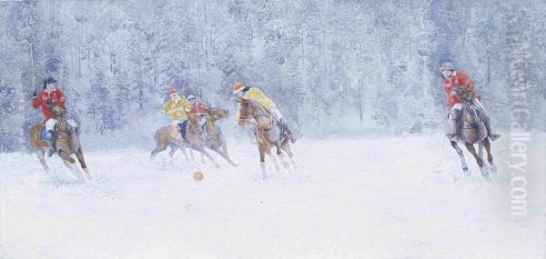El juego del polo. St. Moritz. Suiza. Acuarela sobre papel. 50 x 86 cm. Oil Painting by Simon Kozhin