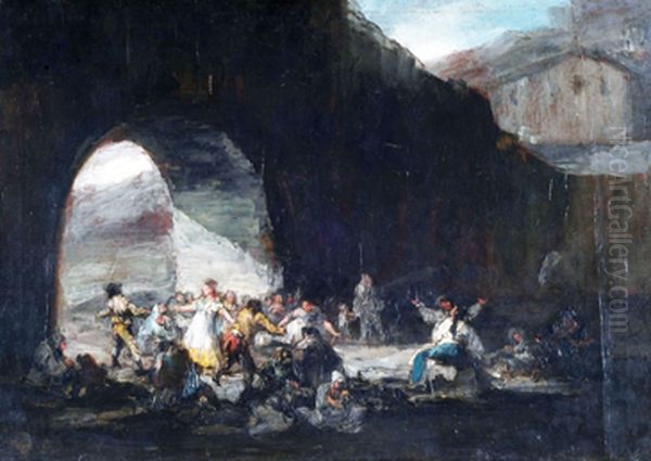 Fiesta popular bajo un puente Oil Painting by Francisco Goya