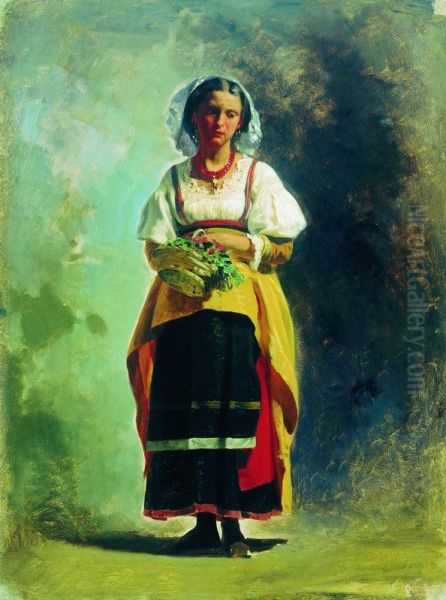 Italian Girl with a Basket of Flowers Oil Painting by Fyodor Bronnikov