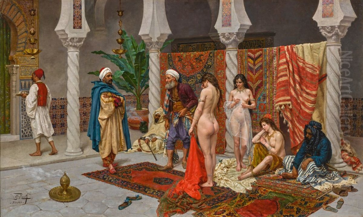 Inspecting New Arrivals. Oil Painting by Giulio Rosati