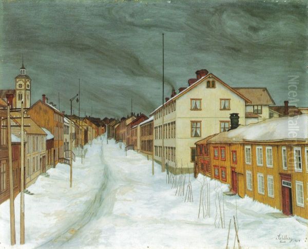 Storgaten, Roros Oil Painting by Harald Sohlberg