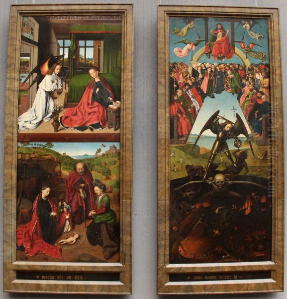 Last Judgement, Annunciation and Nativity of Christ by Petrus Christus Oil Painting by Petrus Christus