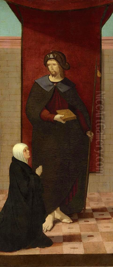 Saint James the Greater with an Augustinian nun Oil Painting by Master Of Lourinha