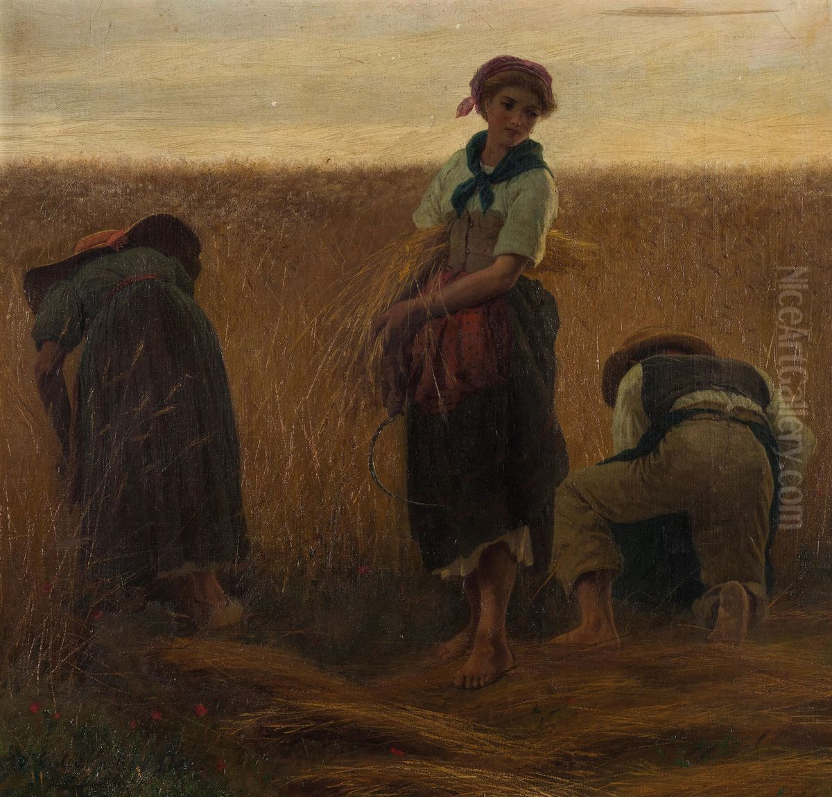 The hay harvest Oil Painting by Carlo Ademollo