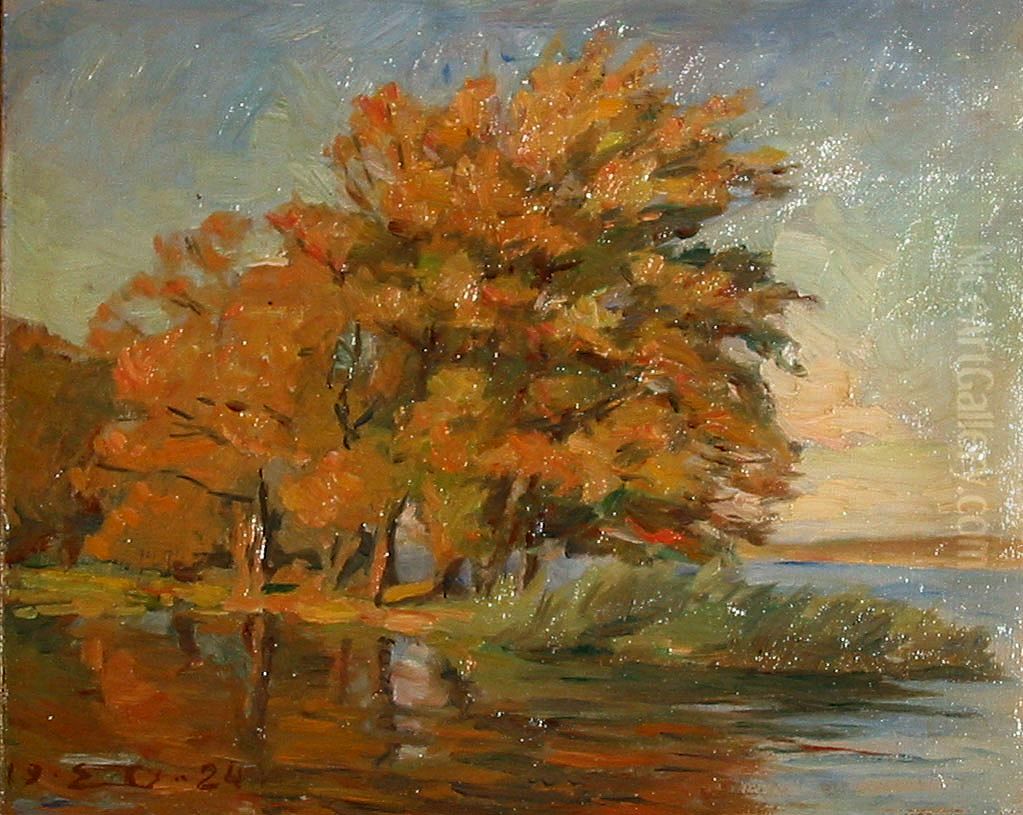 Autumn day at a lake. Oil Painting by Einar Olsen