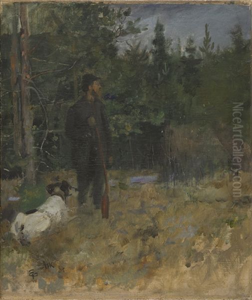 Hunter in the forest near Ask Oil Painting by Eilif Peterssen