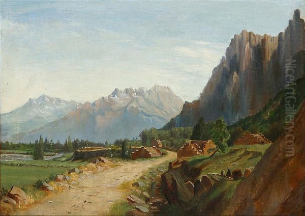A mountain road in the Pyrenees. Oil Painting by Eiler Rasmussen Eilersen