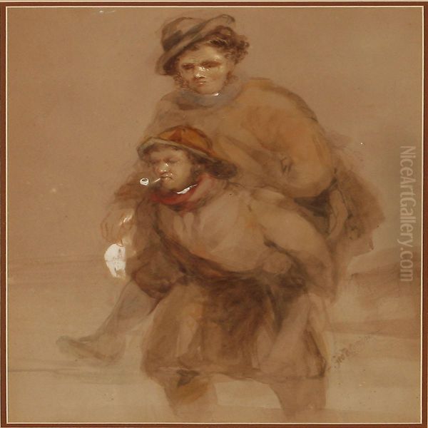 Beach Scene With A Fisherman Carrying An Elderly Womanashore Oil Painting by George Bryant Campion