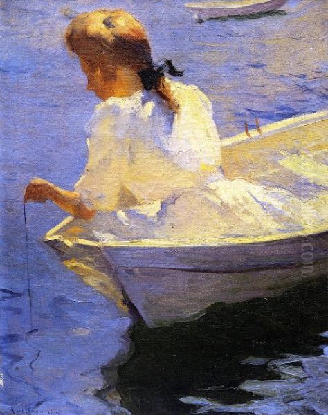 Eleanor in the Dory Oil Painting by Frank Weston Benson
