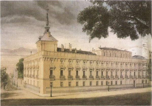 Palacio de Alcanices en la Plaza de Cibeles Oil Painting by Juan Jose Zapater Rodriguez