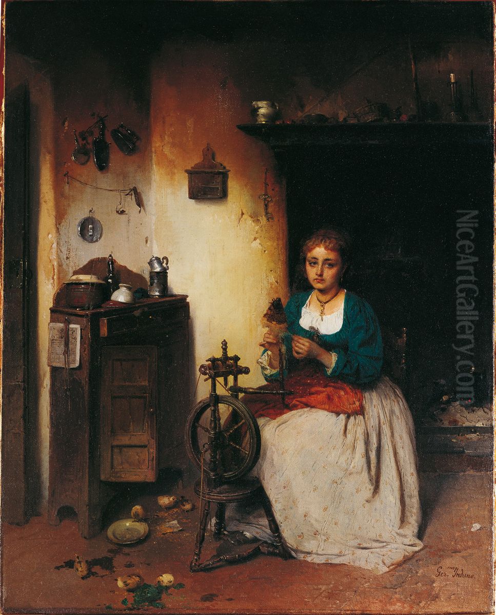 The spinner Oil Painting by Gerolamo Induno