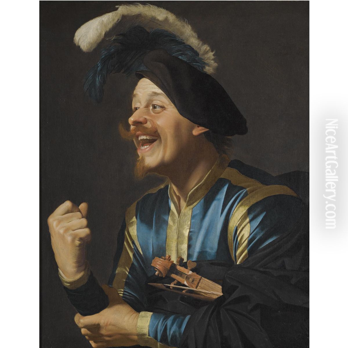 Laughing musician with a violin under his arm Oil Painting by Gerard van Honthorst