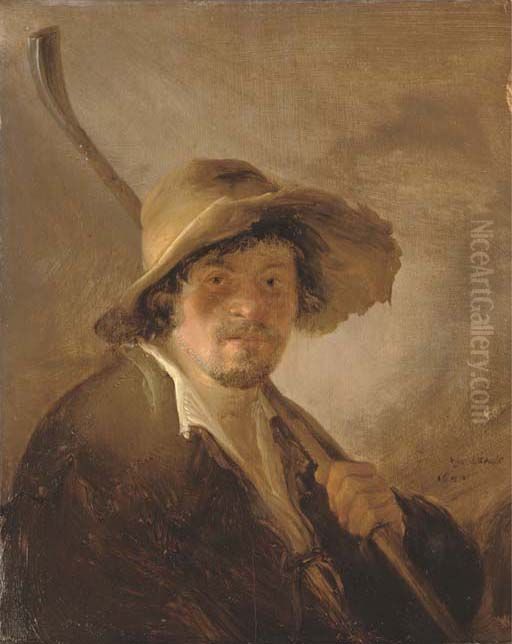 Shepherd in a wide brimmed hat holding a crook Oil Painting by Isaac Van Ostade