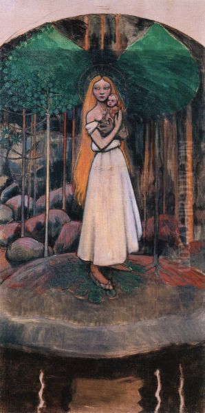 Marjatta and the Christ Child Oil Painting by Akseli Gallen-Kallela