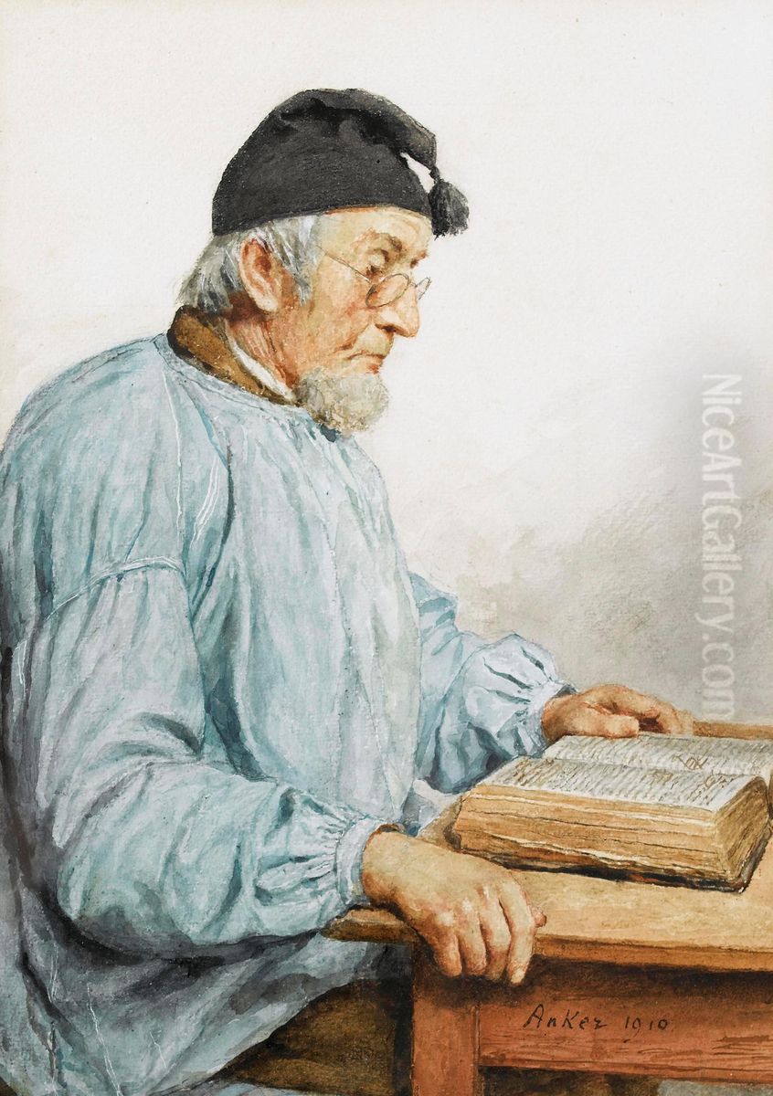 Lesender alter Bauer. Oil Painting by Albert Anker