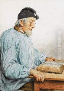 Lesender alter Bauer. Lesender alter Bauer.