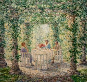 Frau Pieters mit Herrn und Frau Singer im Garten der Villa De Wilde Zwanen