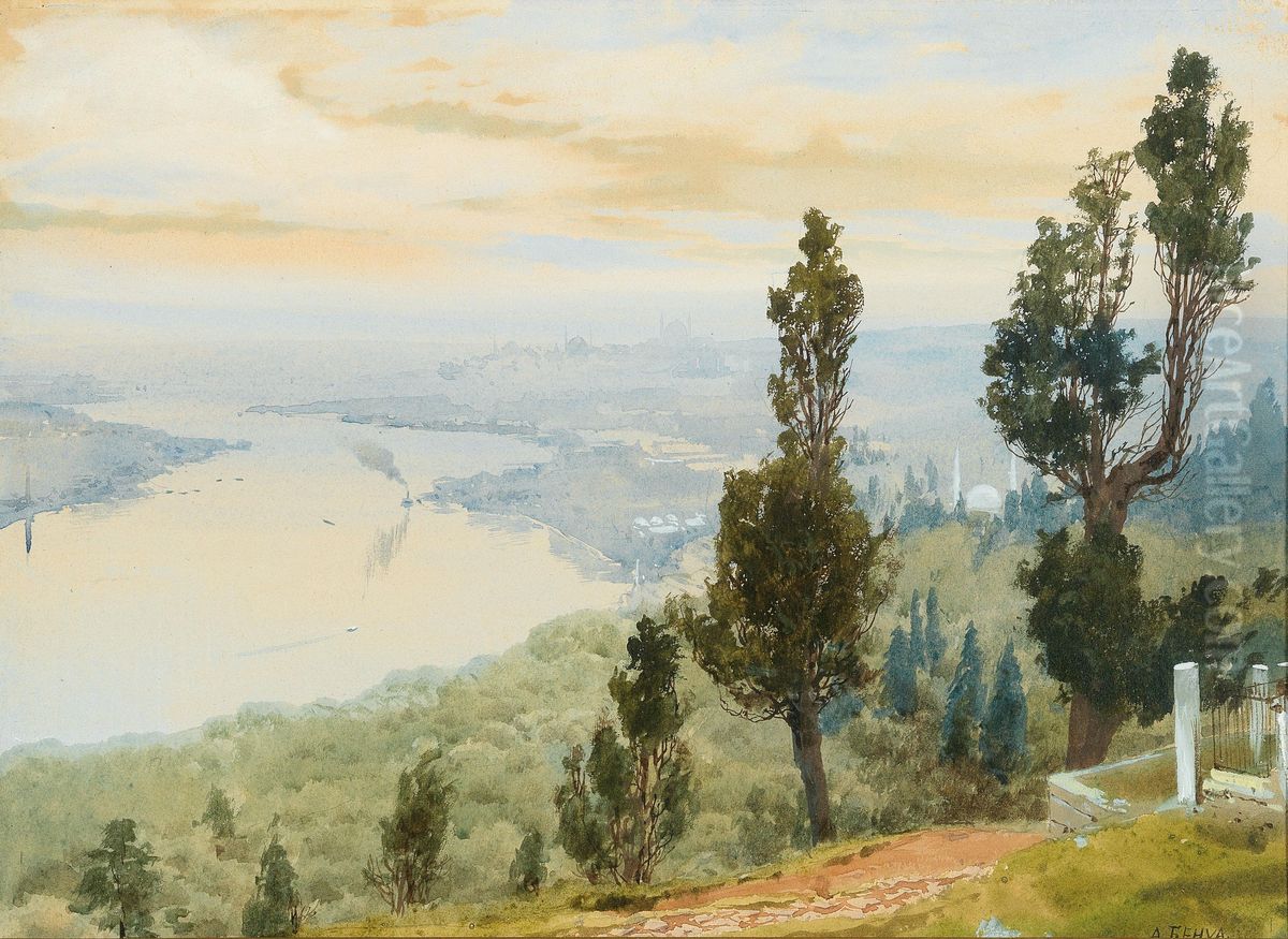 A view of Istanbul from Eyup Cemetery Oil Painting by Albert Nikolayevitch Benois