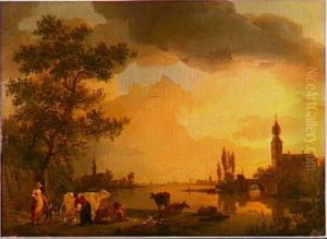 Landscape with milkmaids by a river