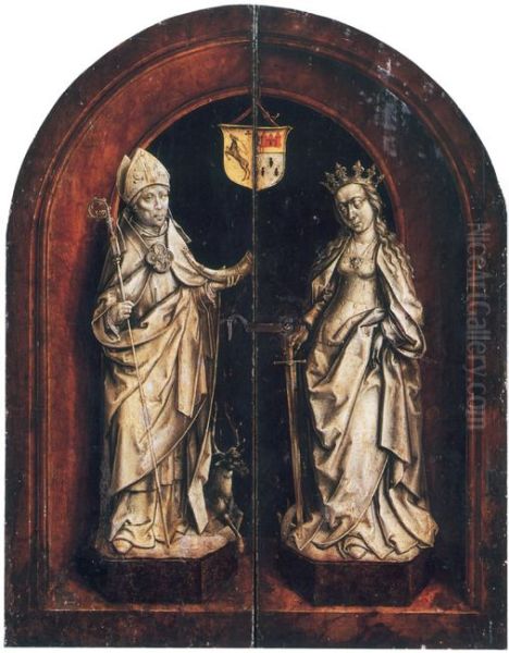 De HH. Hubertus (links) en Catharina (rechts) Oil Painting by Aelbrecht Bouts
