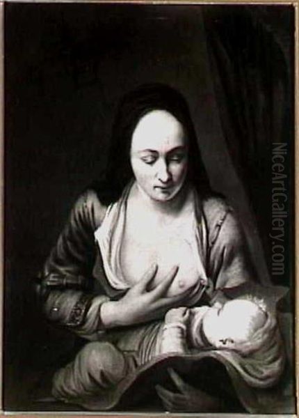 Moeder die haar kind voedt Oil Painting by Ferdinand Bol