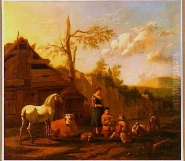 Peasants playing cards Oil Painting by Karel Dujardin