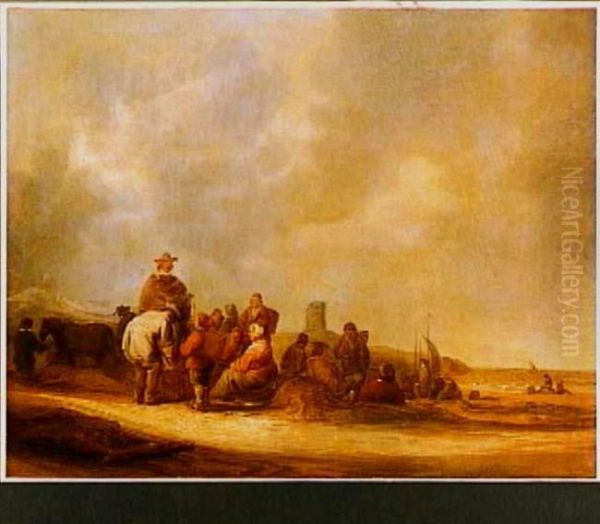 Strandgezicht met visverkoop Oil Painting by Benjamin Gerritsz Cuyp