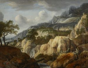 Mountain landscape with a draughtsman