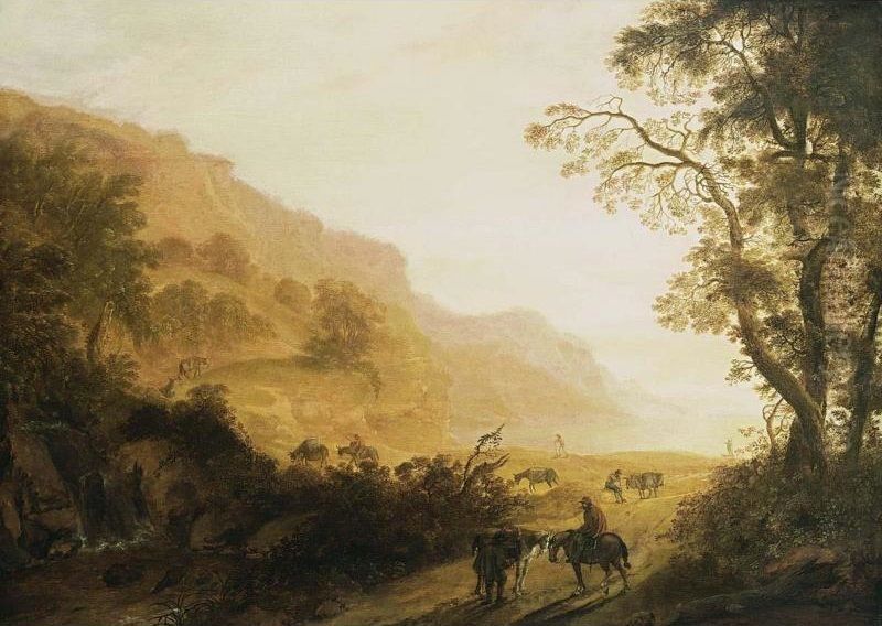 Zuidelijk landschap met reizigers onderweg Oil Painting by Cornelis Matthieu