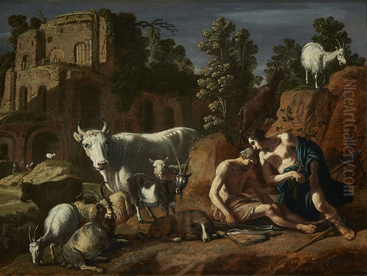 Mercurius maakt zich op de slapende Argus te onthoofden Oil Painting by Claes Corneliszoon Moeyaert