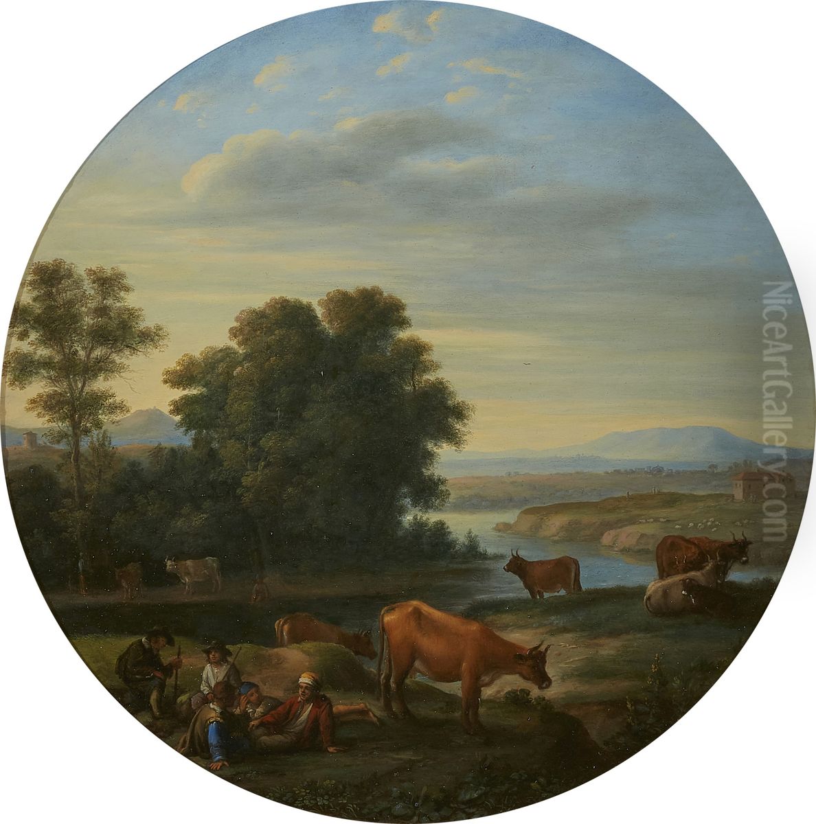 Italianate river landscape with cows Oil Painting by Herman Van Swanevelt