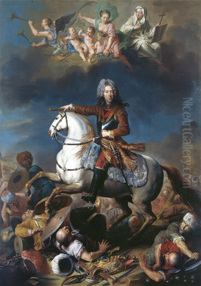 Equestrian portrait of  Eugene, Prince of Savoy (1663-1736) Oil Painting by Jacob van Schuppen