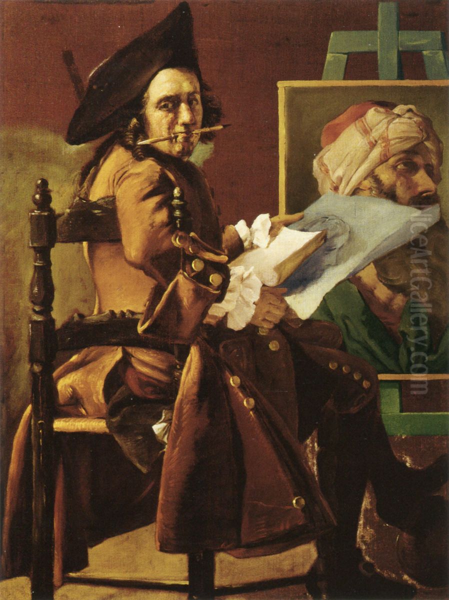 Autoportrait au chevalet Oil Painting by Pierre Subleyras