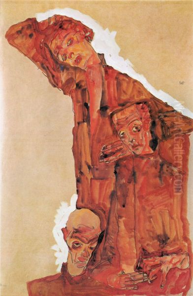 Composition by Portrait of Three Men (Self-Portrait) Oil Painting by Egon Schiele