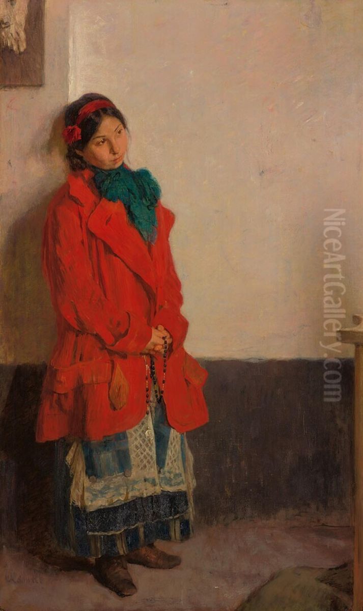 Een zigeunermeisje in een kerk Oil Painting by Ferdinand Oldewelt